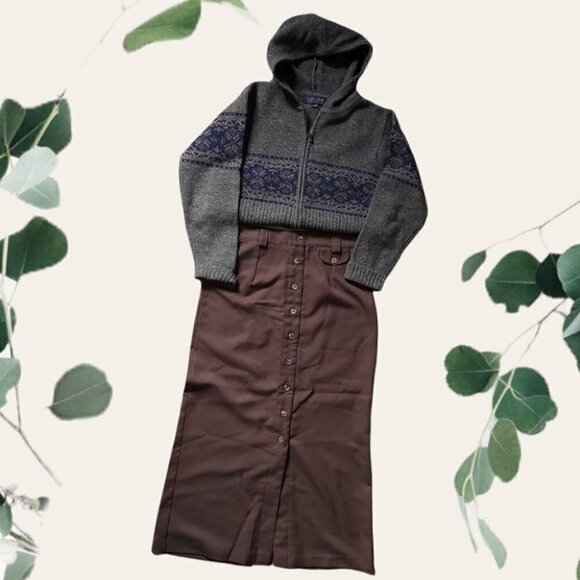 VINTAGE 100% WOOL KAKI & NAVY Zipper Hoodie Knit - Picture 6 of 8